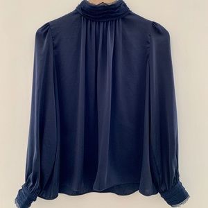ZARA Navy, High Neck, Satin Blouse
